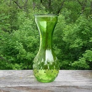 Mid Century Emerald Green Teardrop Hobnail Stained Glass Bulb Vase